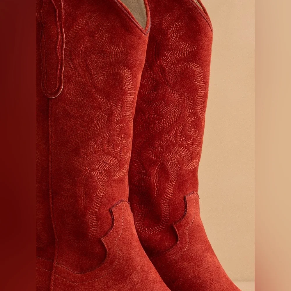 Mid-Calf Embroidered Suede Western Boots - Oasis Society - Picture 4 of 5